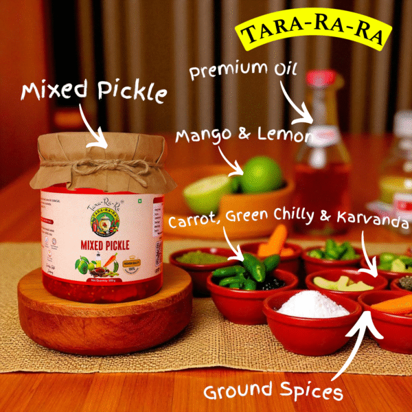 TARA-RA-RA Mixed Pickle – Authentic Indian Pachranga Achar | Spicy, Tangy & Flavorful Blend of Mango, Lime, Carrot, Chili & Karvanda | 500g - Image 5